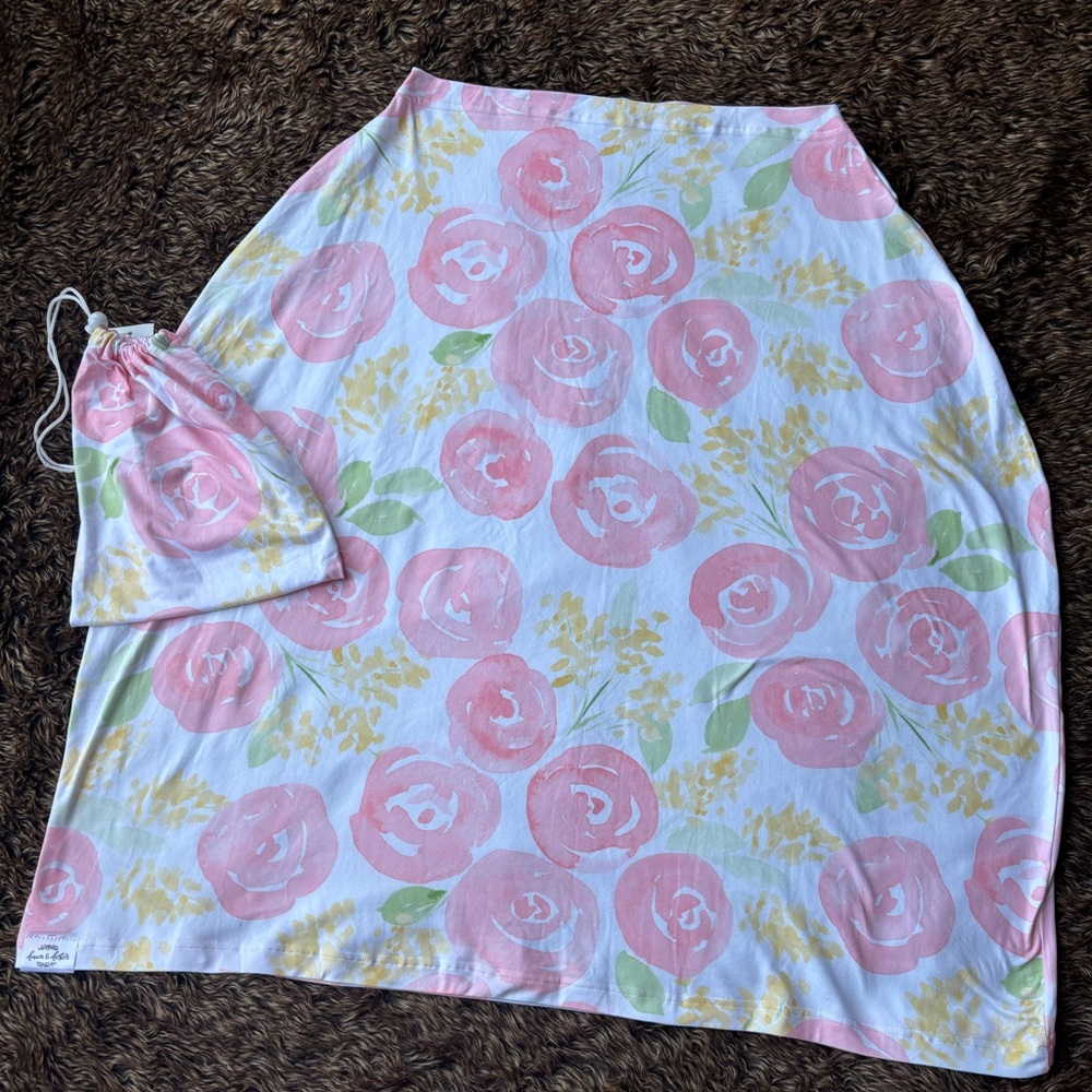 Fawn & Foster Floral Pink and White 5-in-1  Nursing and Infant Car Seat Cover